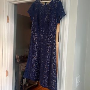 Blue eyelet dress with nude slip.
